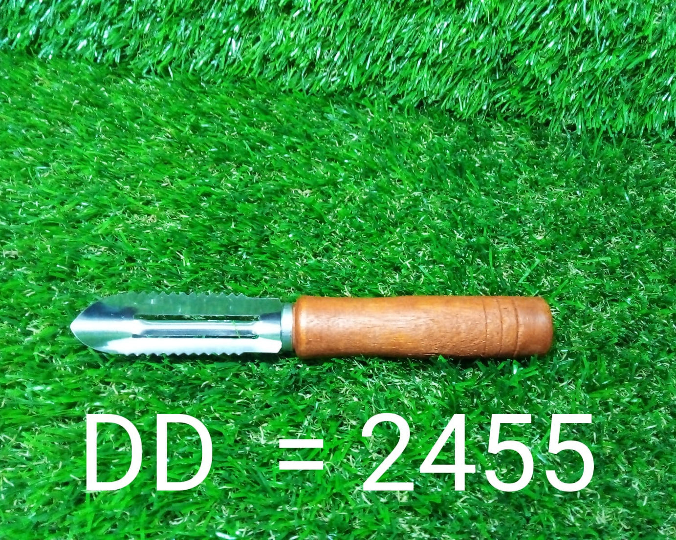 Sharp stainless steel vegetable peeler with a wooden grip