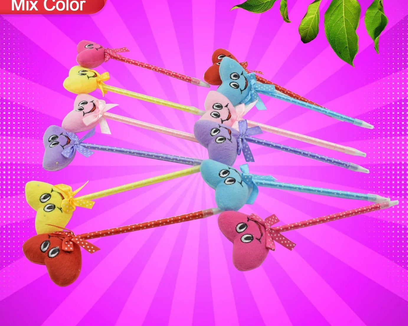 Cute Cartoon Shape & Heart Design Facy Writting Pen Attached Rattle | Ball Pen Smooth Writing For Wedding , Events & Multiuse Pen  Best Pen l Use for Kids (12 Pcs Set Mix Design & Color)
