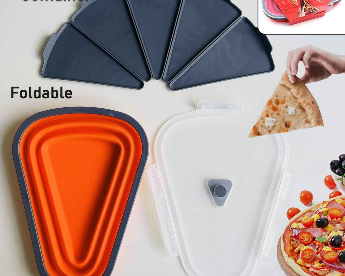 Reusable Pizza Storage Containers with 5 Microwavable Serving Trays, Silicone Container Expandable & Adjustable for Packing Pizza at home / outdoor