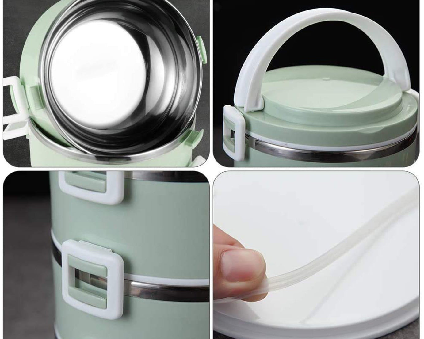 Hot lunch box with two layers made from stainless steel.