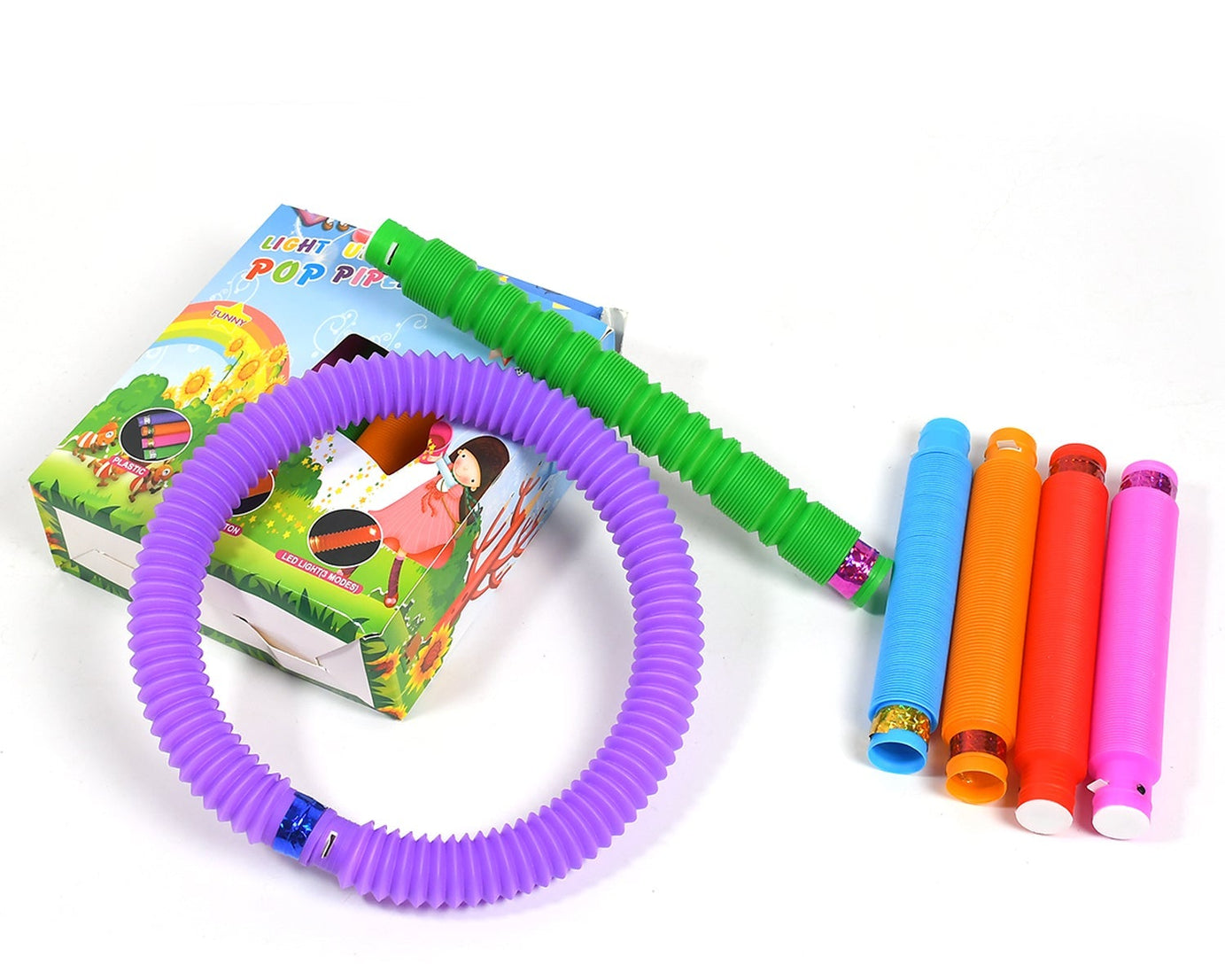 Vibrant pop tubes for fidgeting and sensory play