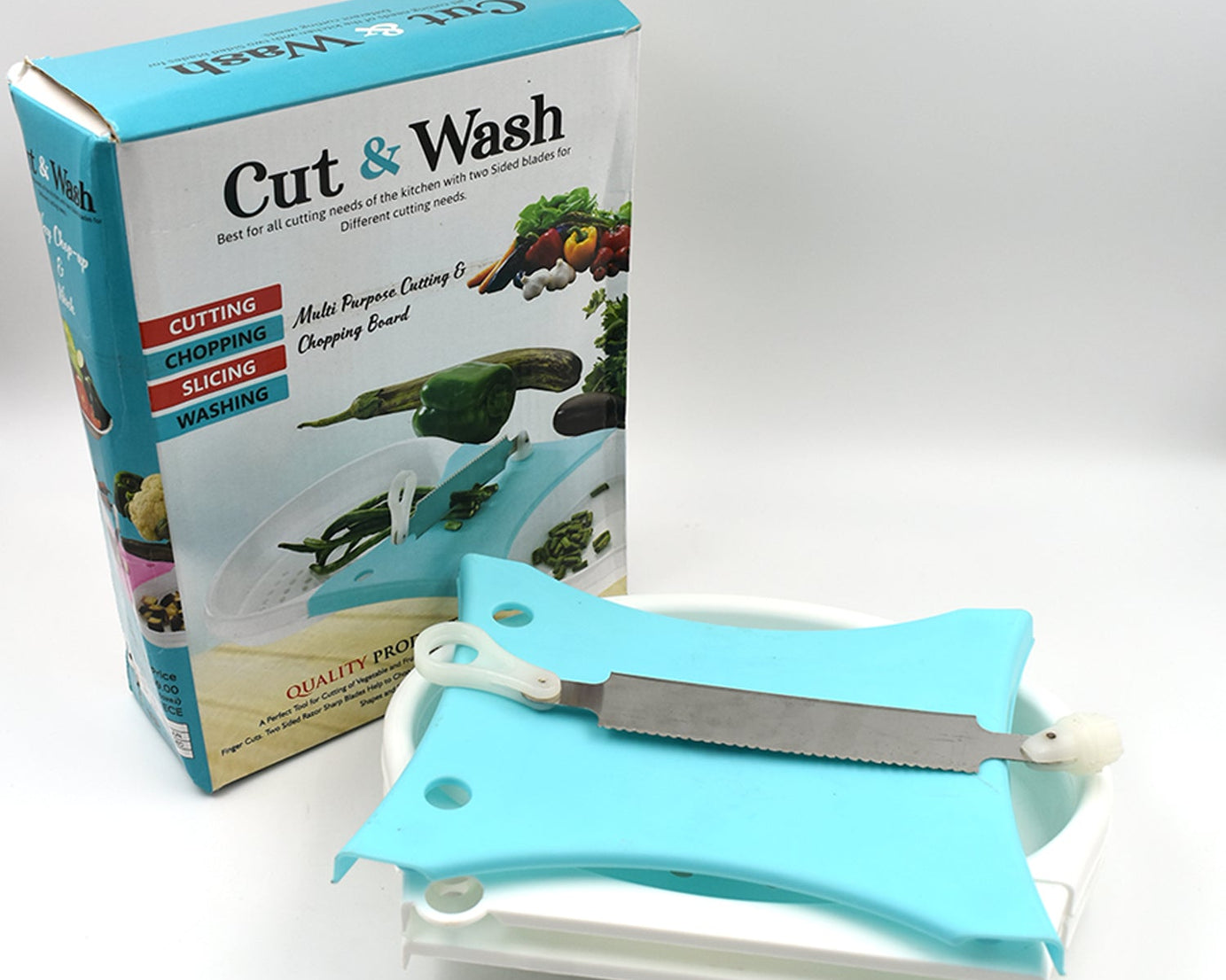 Adjustable cut and wash tool for easy vegetable and fruit prep in the kitchen.