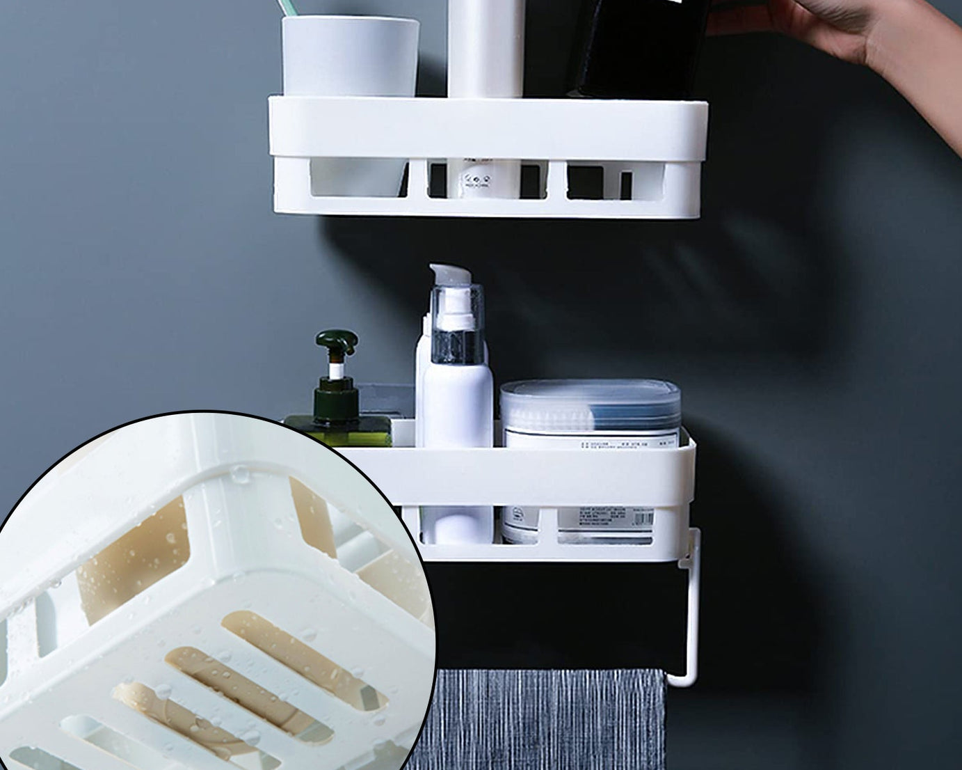 Kitchen and bathroom shelf, versatile wall holder.
