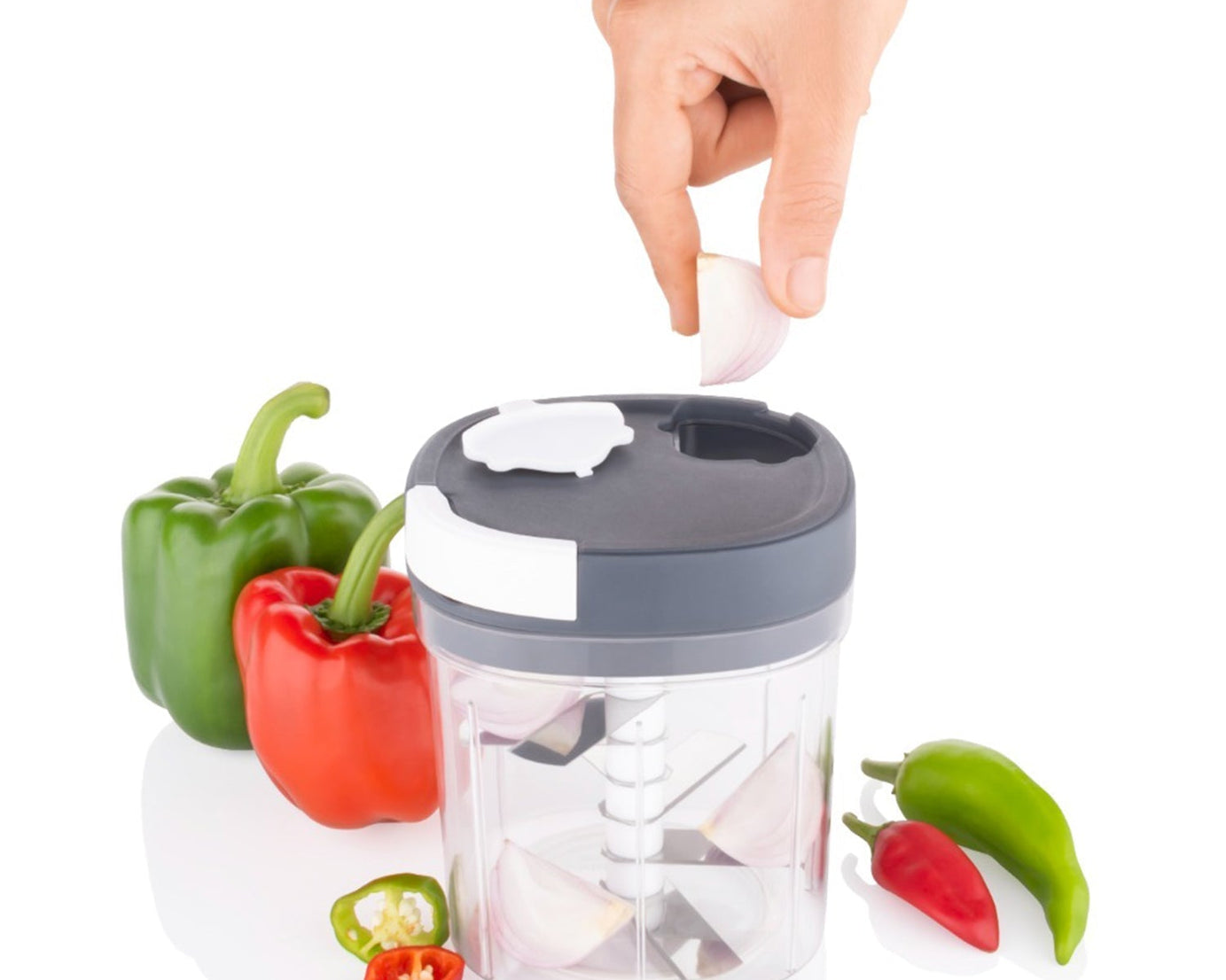 Chopper and slicer with ergonomic handle and durable blade for efficient food preparation