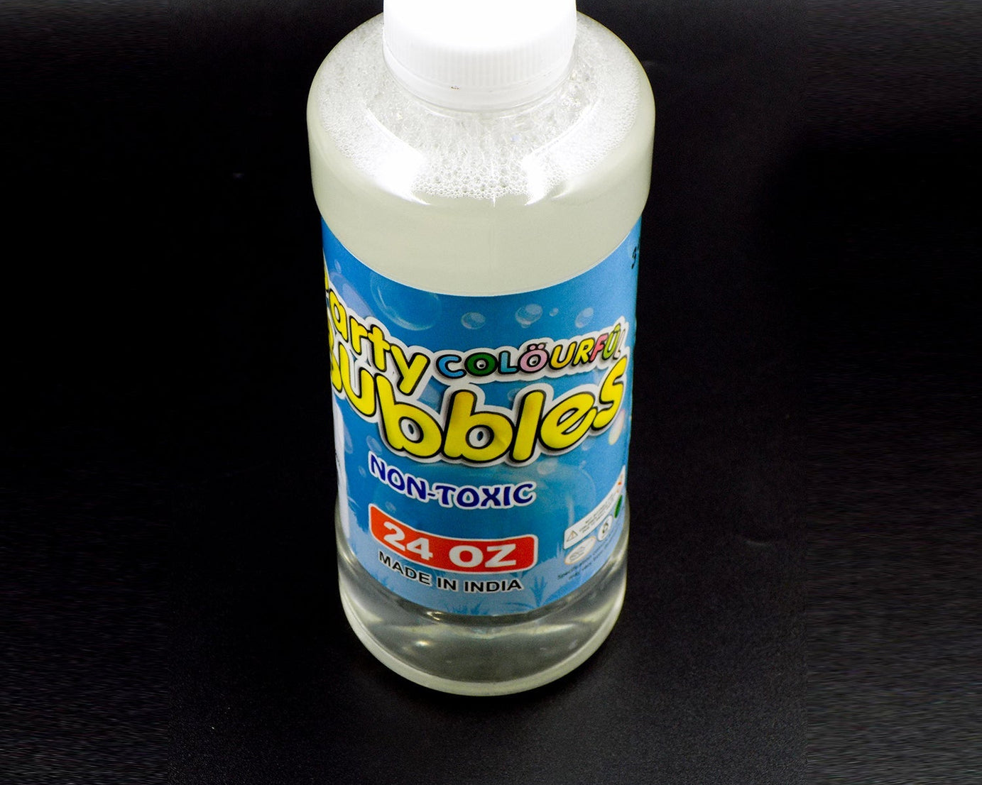 750ml bubble gun liquid refill in a clear plastic bottle with a blue cap