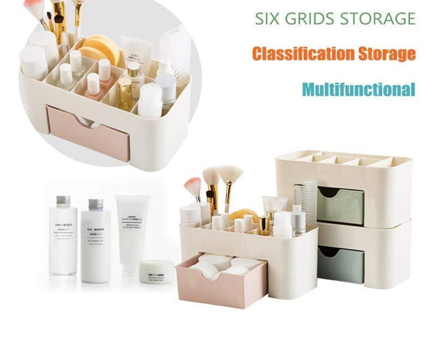 Makeup storage box with multiple sections for organizing beauty products