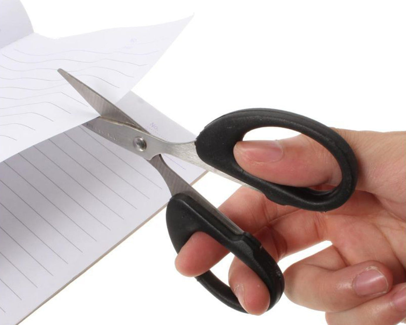 Stainless steel scissors with plastic handle grip, 160mm in size, designed for precision cutting