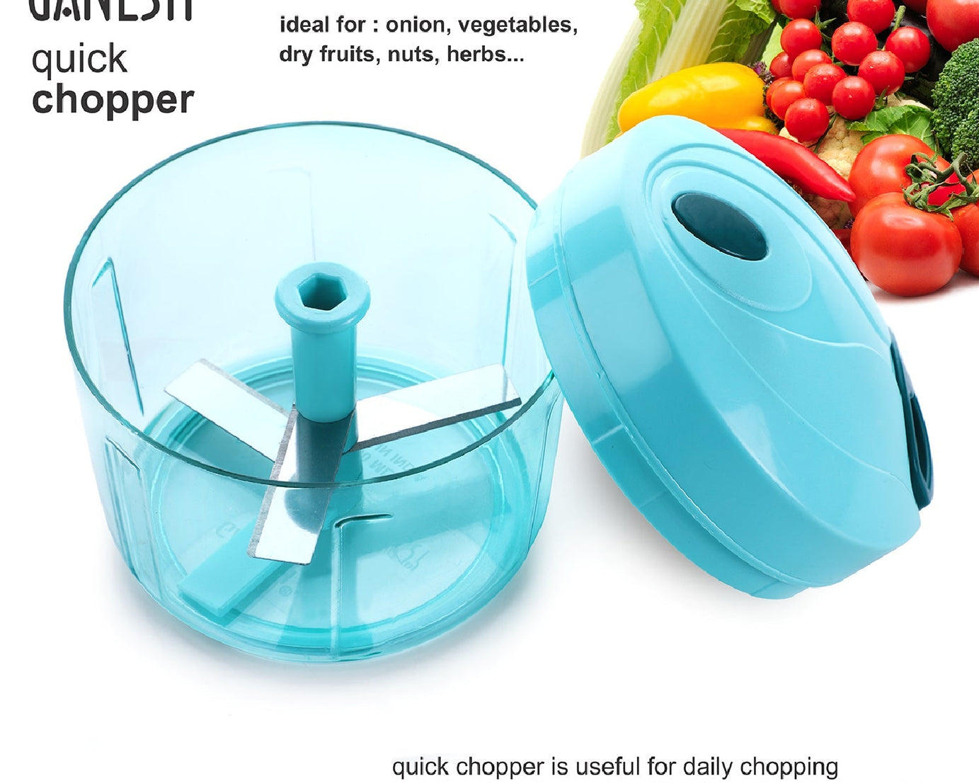 Quick vegetable chopper by Ganesh, 725 ml, shown from various perspectives.