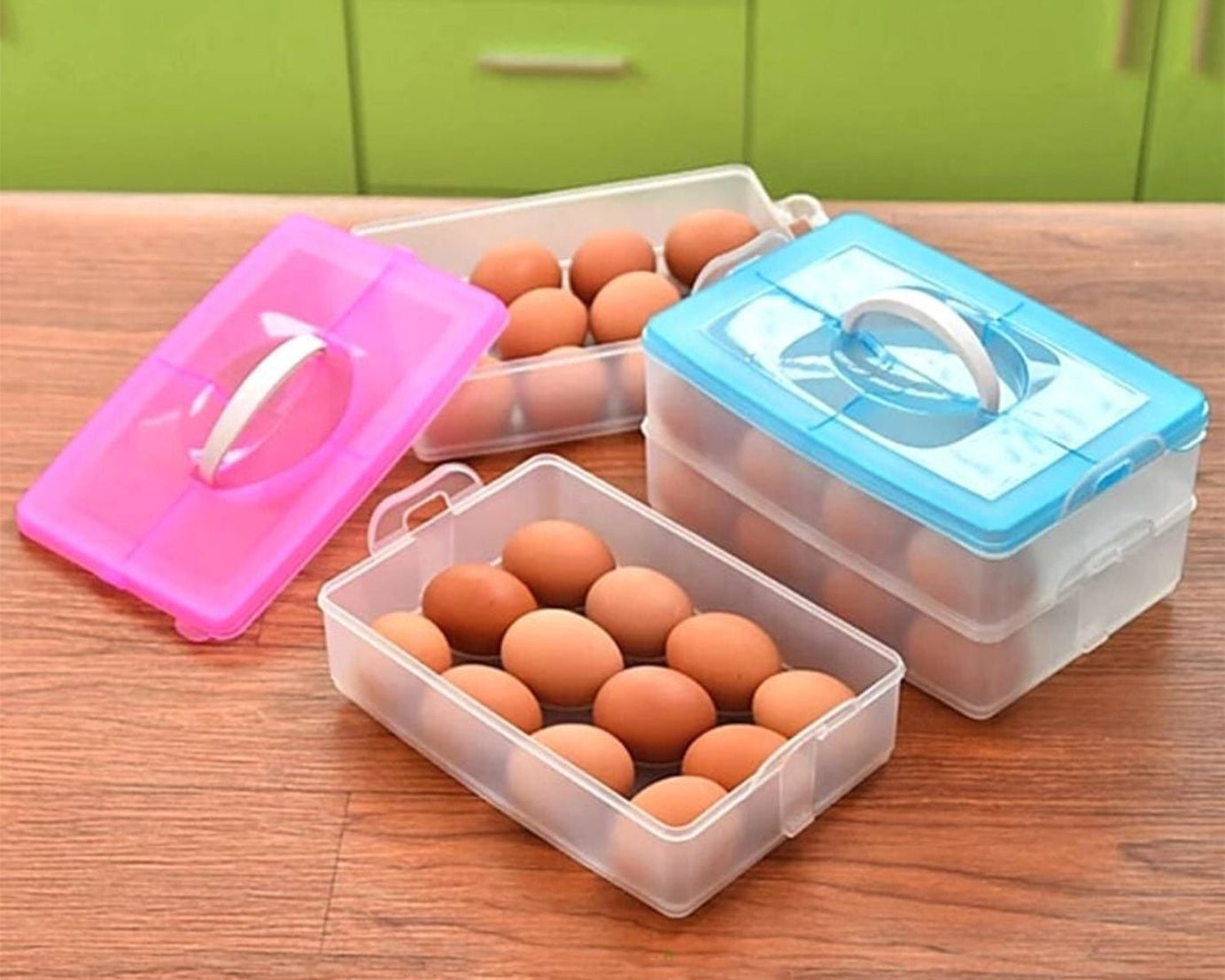 Plastic egg container with 24 grids and a double-layer design for efficient egg storage