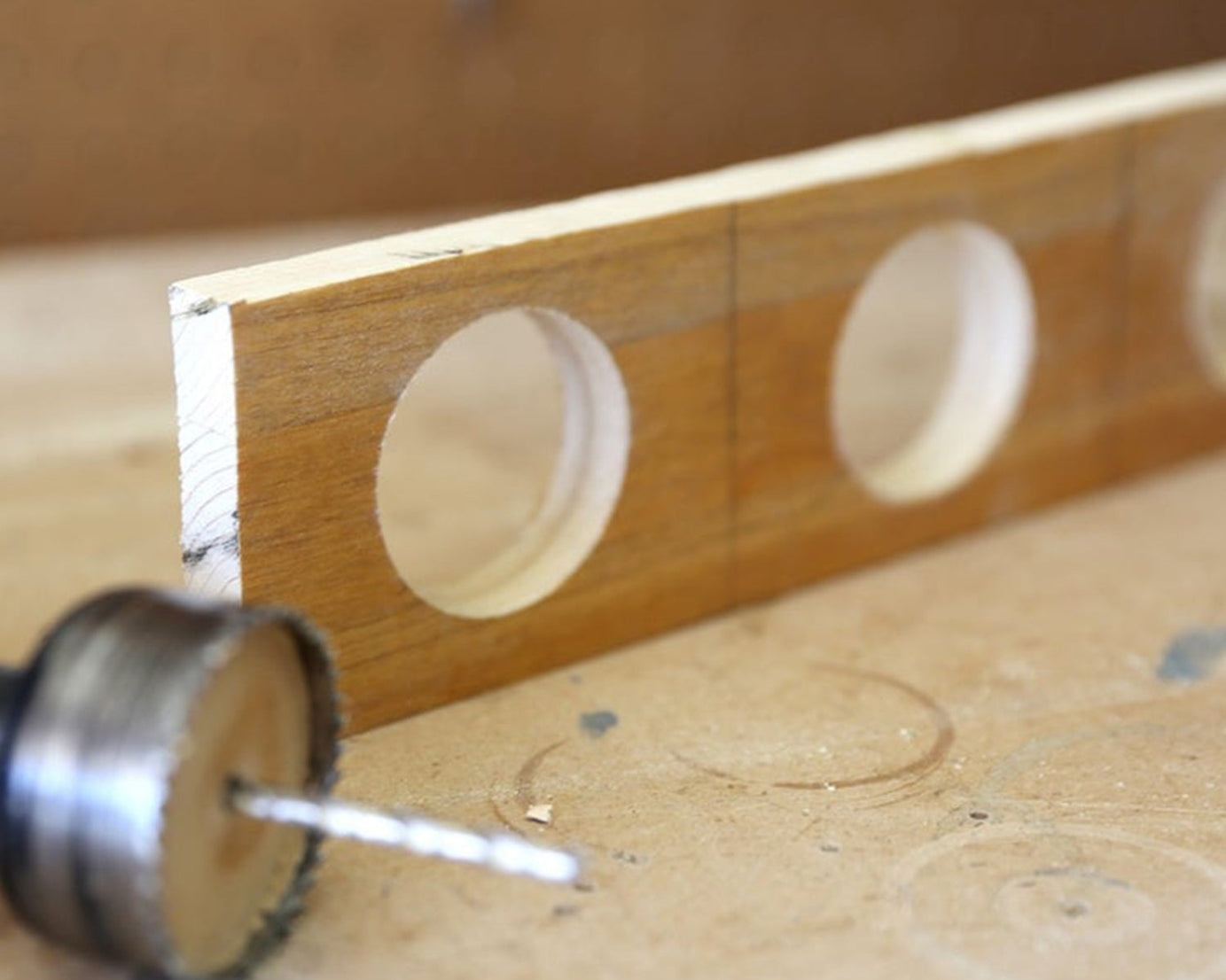 Close-up of carbon arbored hole saws