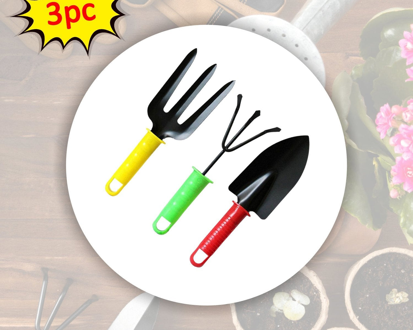 3-piece colorful garden tool set for planting and gardening