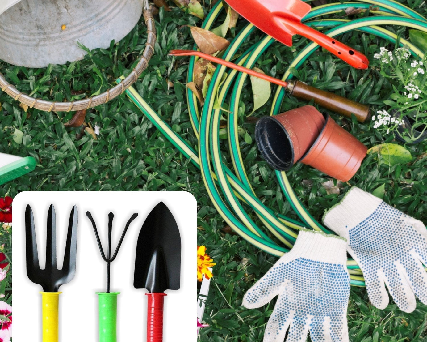 Colorful 3-piece garden tool set for easy planting