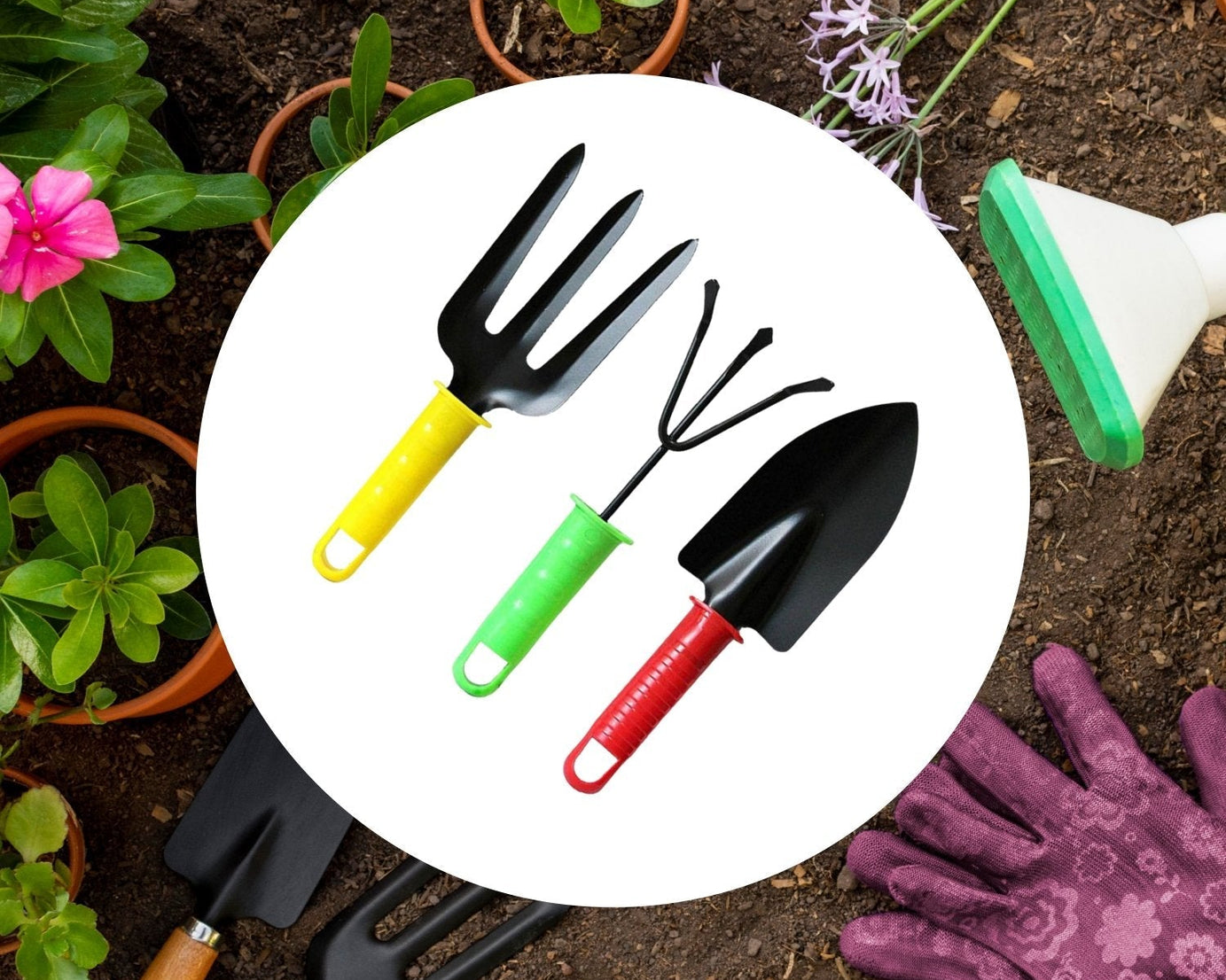 Colorful garden tool set of 3 pieces for easy gardening