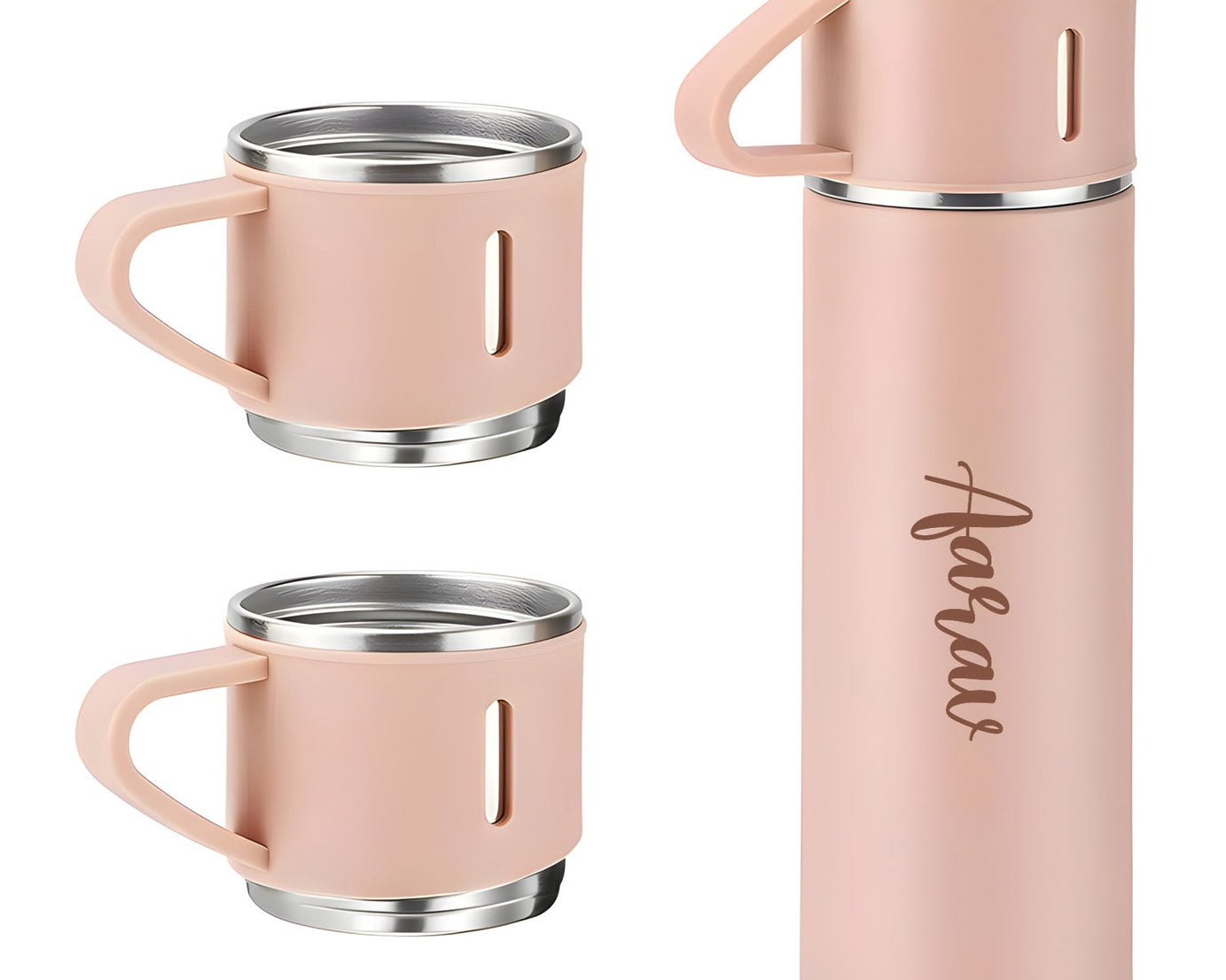 Customized/Personalized Stainless Steel Water Bottle Vacuum Flask Set With 3 Steel Cups Combo | Gifting Custom Name Water Bottle | Gifts for boyfriend/Girlfriend/Employee | 500ML |