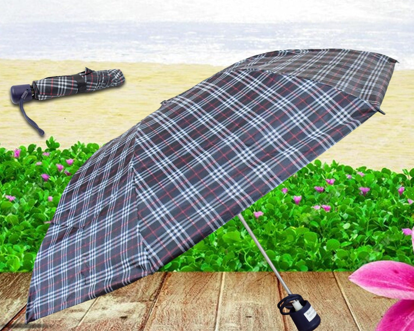 3-Fold Sun & Rain Protective Solid Foldable Umbrella, (1 Pc)