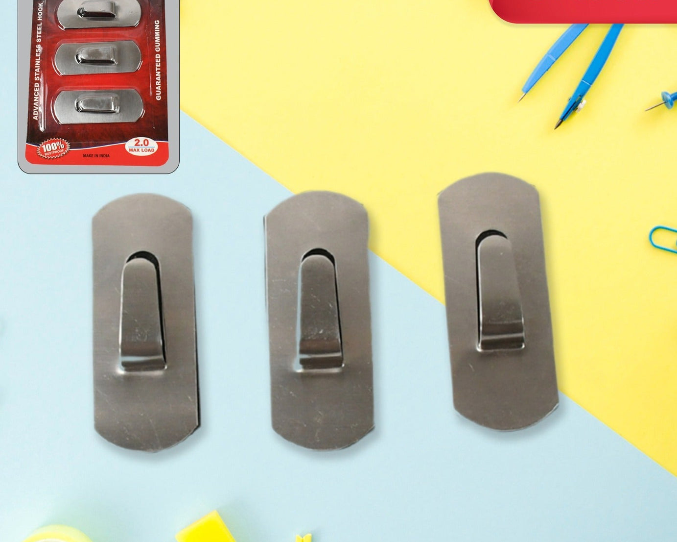 Self- Adhesive Hooks, Heavy Duty Wall Hooks Hangers Stainless Steel Waterproof Sticky Hooks for Hanging Robe Coat Towel Kitchen Bathroom and.