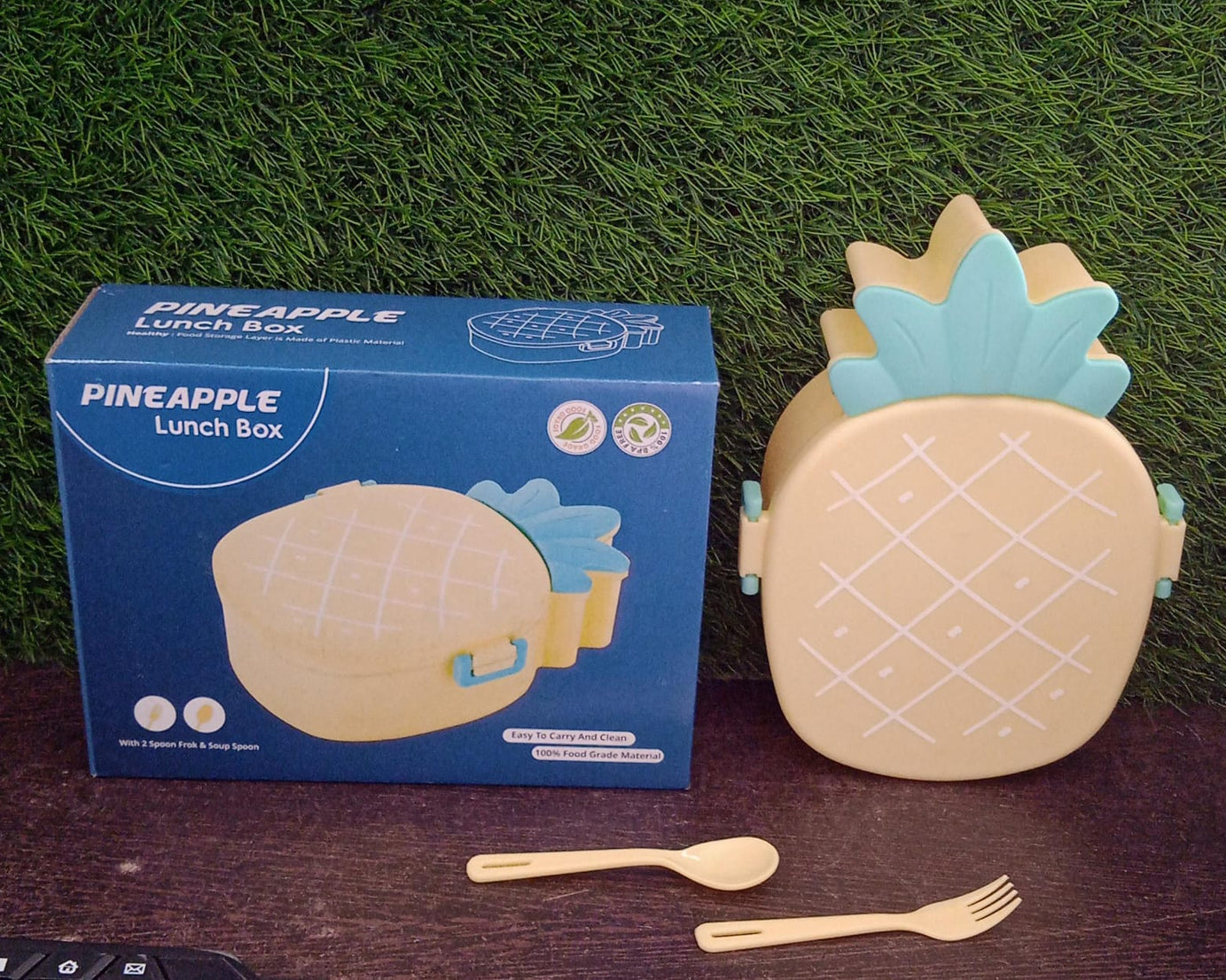 Kids Lunch Box Cute Pineapple Shaped Bento Box with Fork Spoon Snack Candy Container Microwave Portable Office Lunch Box (1 Pc / With Spoon, Fork & Color Box)