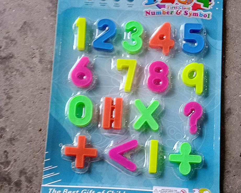 Educational toy with magnetic numbers for interactive play.