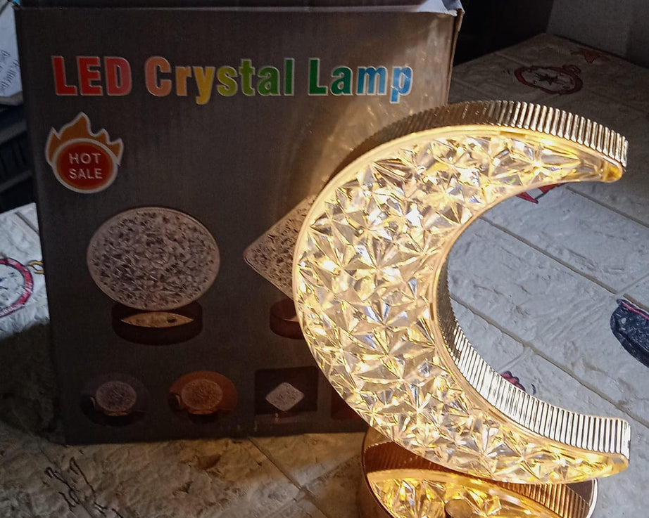 Crystal Table Lamp | Moon Shape Touch Control Lamp with 3 Color | Metal Bedside Lamp for Kids Bedroom Romantic Desktop Nightstand | Stepless Dimming USB Charging Touch Night Light