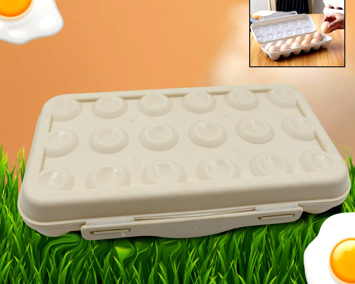 5727 18 Grid Egg Holder Storage, Shock-Proof Egg Container with Buckle, Egg Carrier, Egg Tray, Egg Shelter, Effective Full Seal, Egg House use for Fridge, Camping, Kitchen