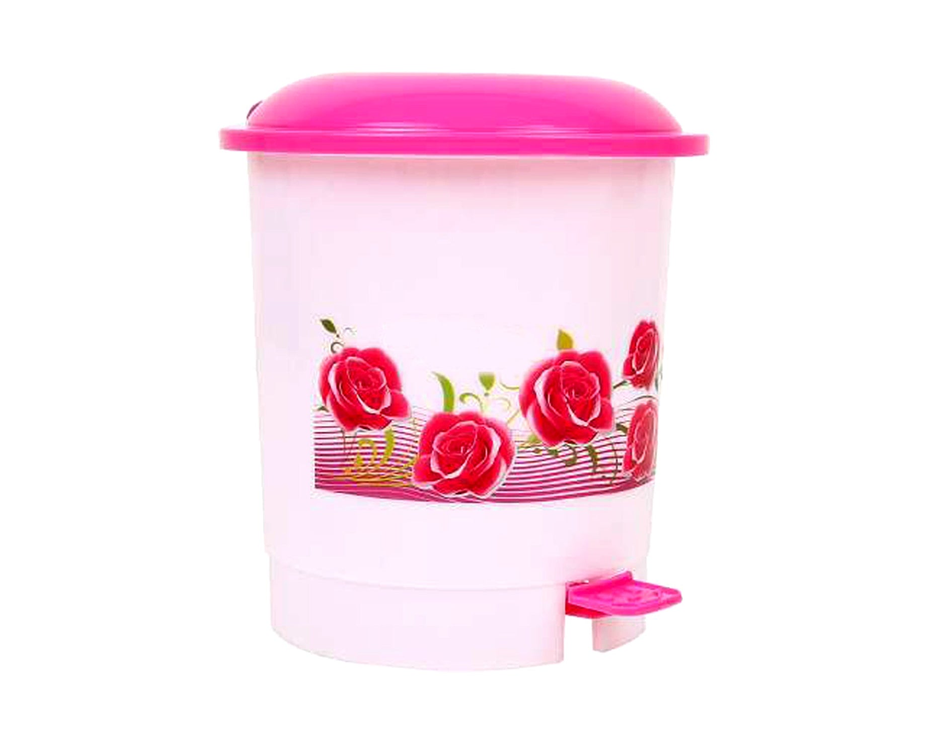 Compact plastic pedal dustbin for desks, offices, and small spaces.