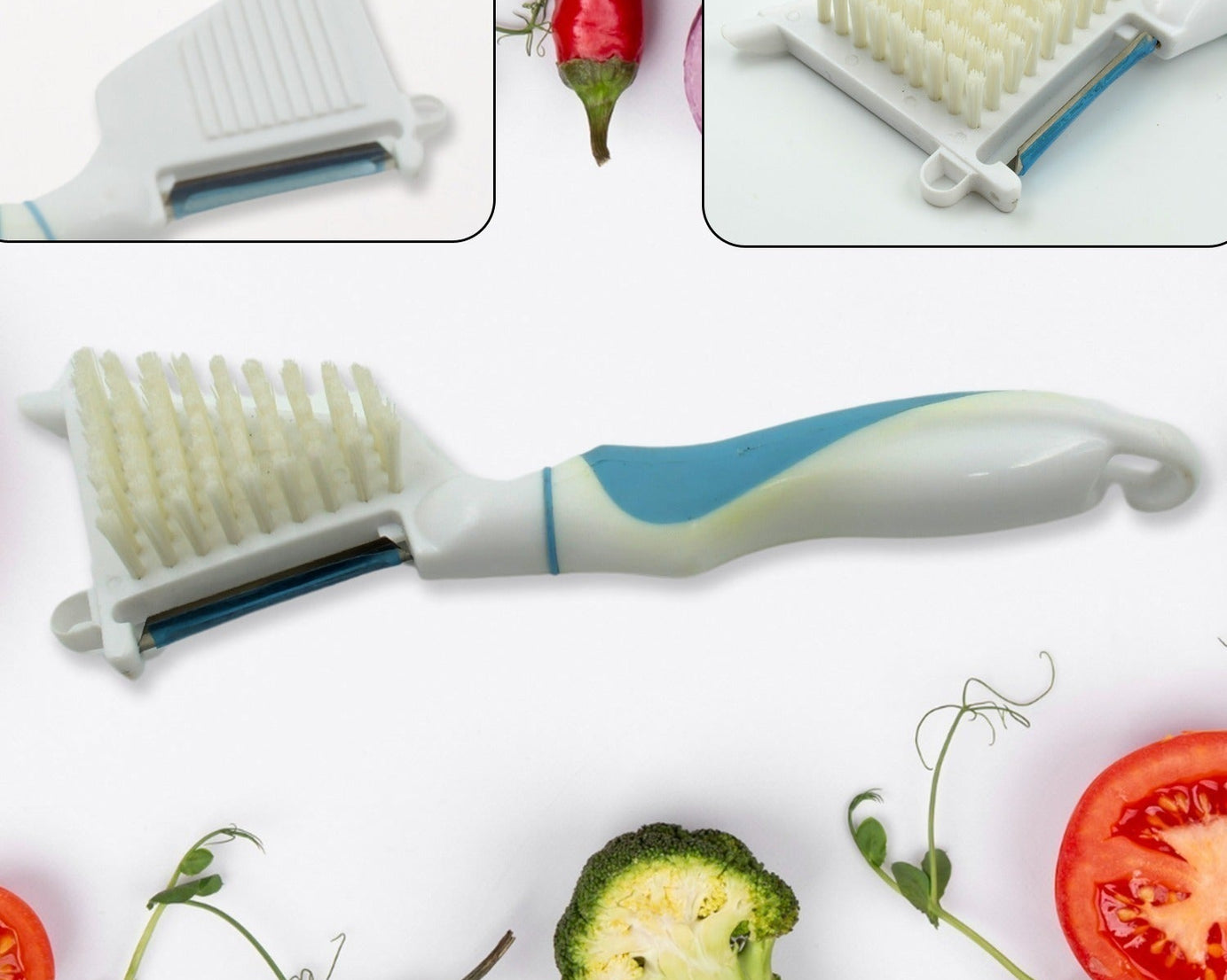 5749 Multipurpose Peeler Brush, Vegetable Peeler with Brush, Multifunctional Fruits and Vegetable Cleaning Brush, Stainless Steel Potato Peelers, Home Kitchen Peeler with Long Handle (1 Pc )