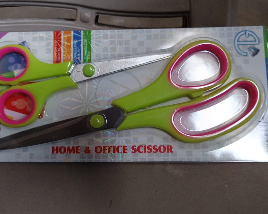 Pack of two scissors with ergonomic handles.
