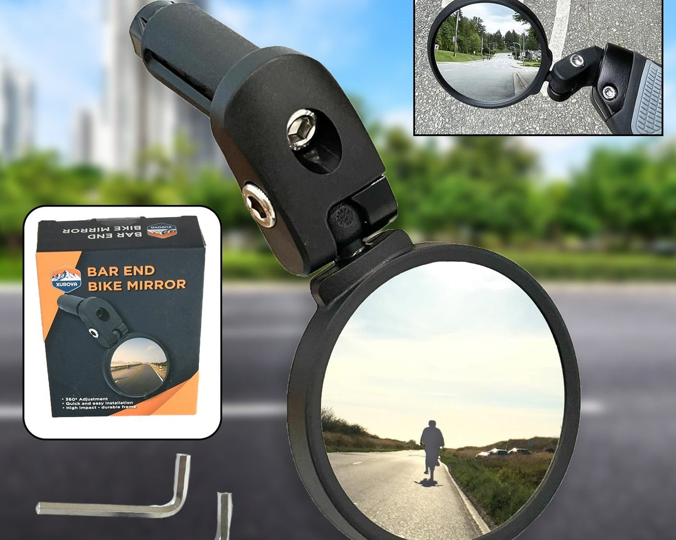Bar End Bike Mirror, Safe Rearview Mirror 360° Rotatable & Foldable Safety Bicycle Rear View Mirror, Mirror Durable Bike Mirror (1 Pc)