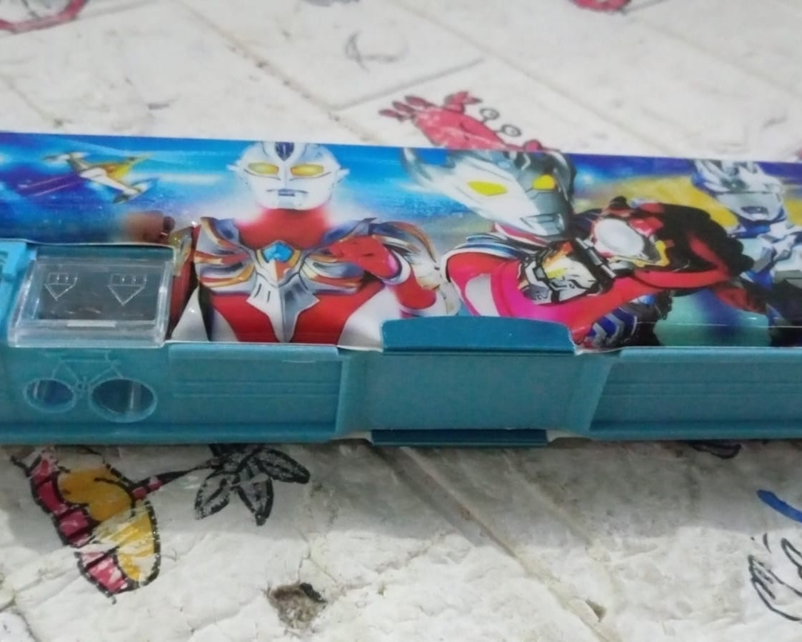 Multipurpose Compass Box, Plastic Double Deck Pencil Case with 2 Compartments, Supplies Utility Box Storage Organizer, Pencil Box for School, Cartoon Printed Pencil Case for Kids, Birthday Gift for Girls & Boys (1 Pc Mix Design)