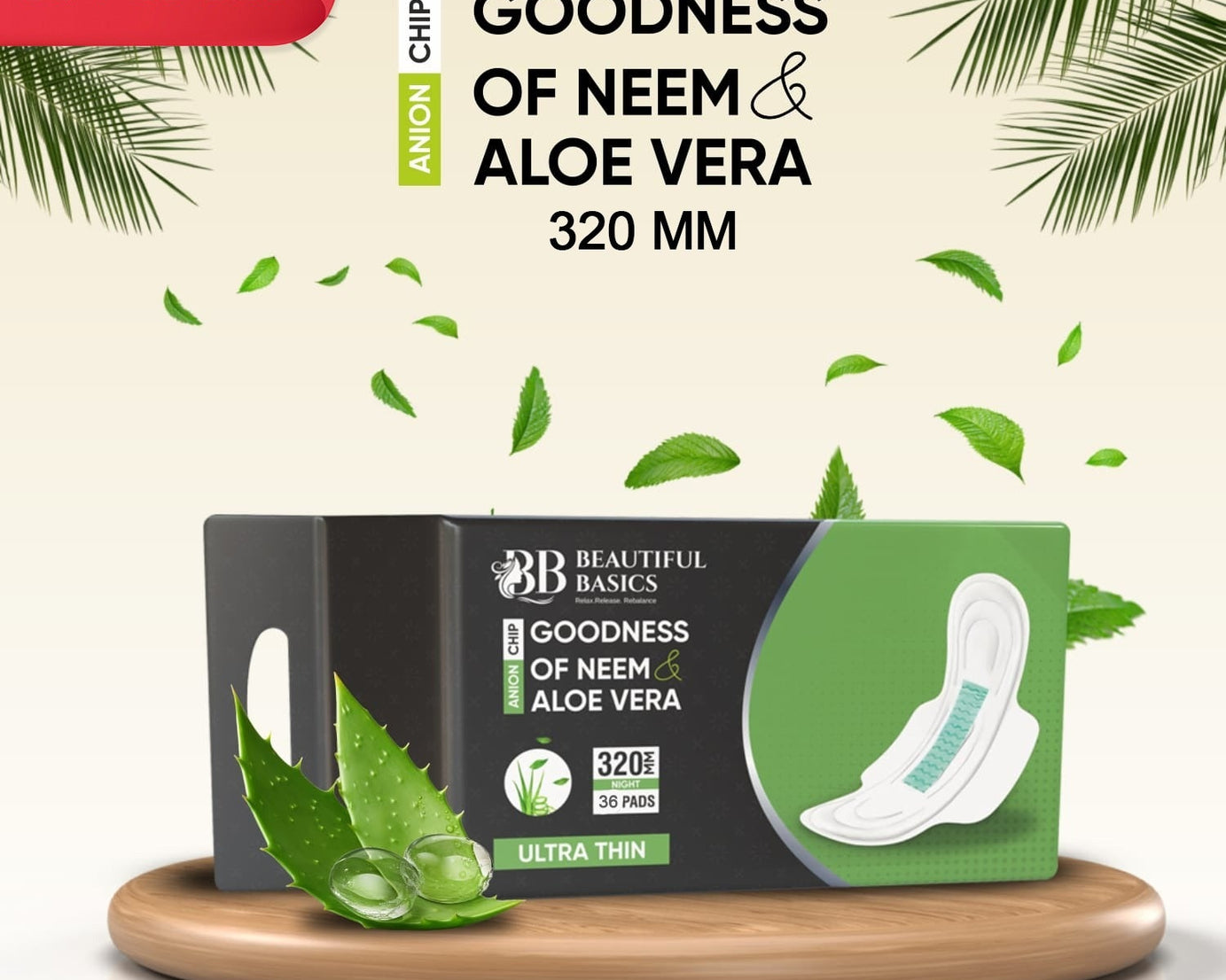 Sanitary Pads for Women With Goodness of Neem & Aloe Vera | Ultra Thin | Leakage Protection | PH Balance | With Antibacterial Anion Chip | 5X More Absorbance (320 mm / 36 Pads)