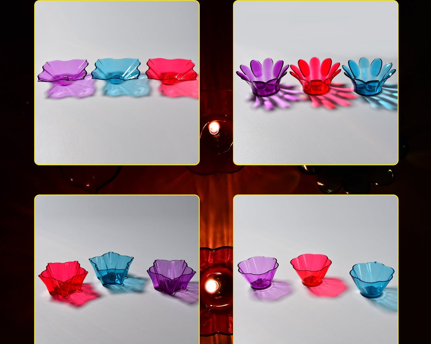 Decorative diya cups in a set of 12 with various designs
