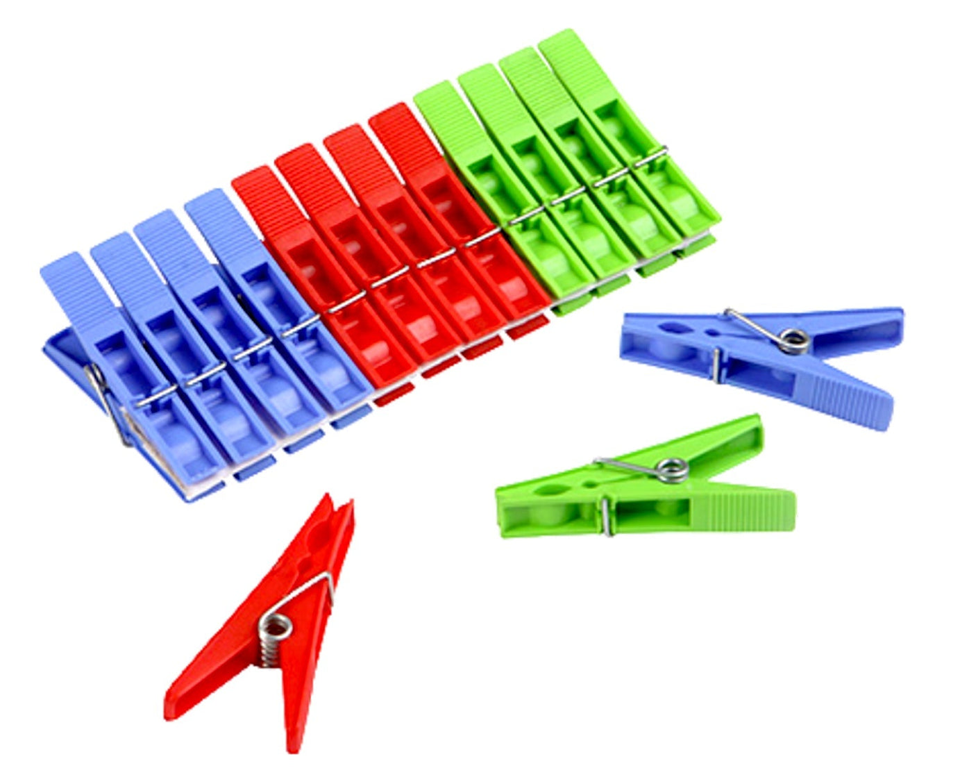 Set of 12 multicolour clips for efficient cloth hanging and drying.
