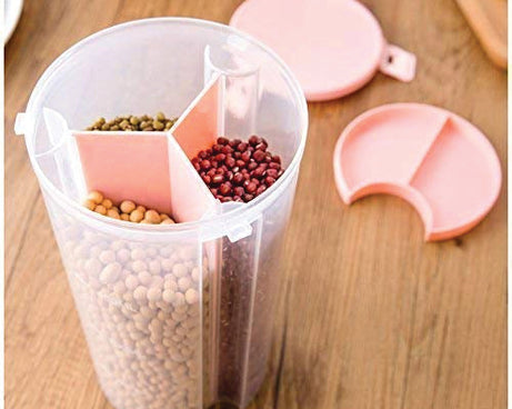 3-in-1 transparent airtight storage container with multiple compartments.