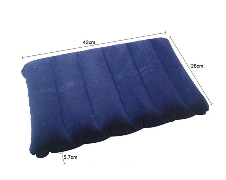 Blue inflatable travel pillow for neck support.