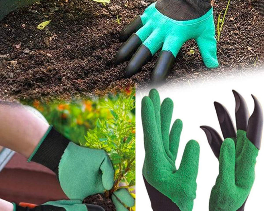 Mixed colour garden gloves for outdoor use.