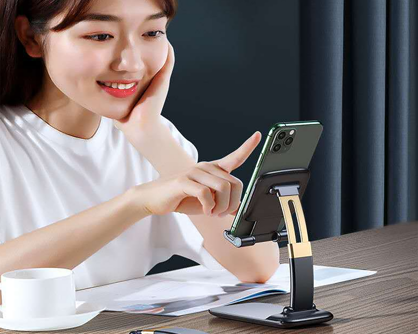 Phone Holder for Table, Foldable Universal Mobile Stand for Desk