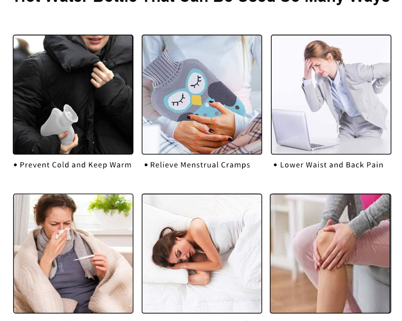 Black Hello Kitty hot water bag with cover, suitable for menstrual cramps and pain