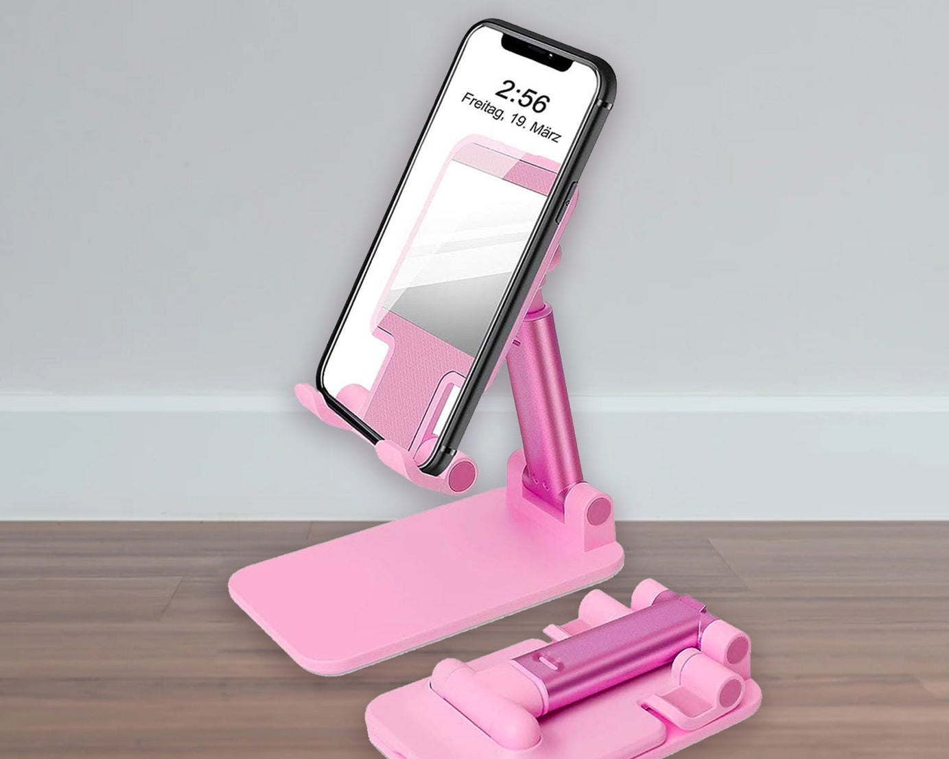 DESKTOP CELL PHONE STAND PHONE HOLDER WITH MIRROR FULL 3-WAY ADJUSTABLE PHONE STAND FOR DESK HEIGHT + ANGLES PERFECT AS DESK ORGANIZERS AND ACCESSORIES