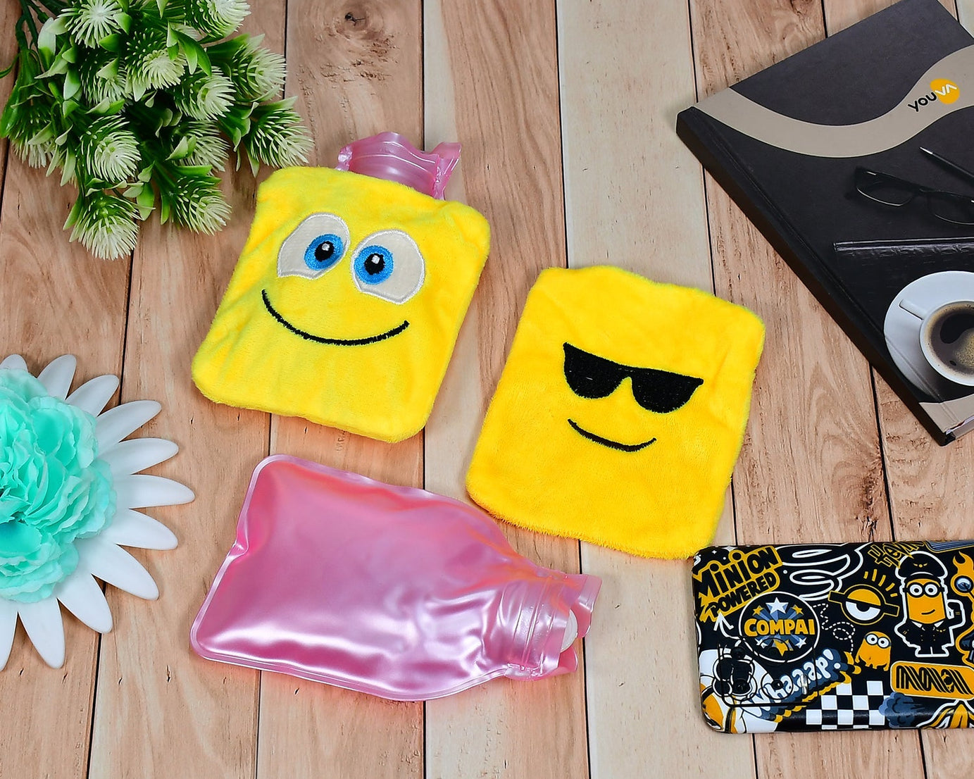 6535 1pc Mix Emoji designs small Hot Water Bag with Cover for Pain Relief, Neck, Shoulder Pain and Hand, Feet Warmer, Menstrual Cramps.