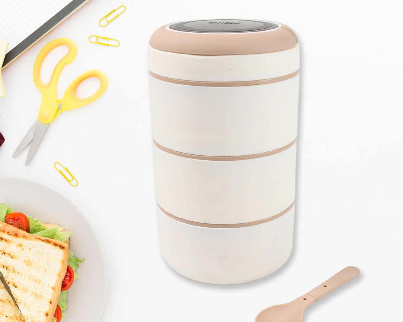 Ganesh Smart Stack 3 Layer Portable Lunch Box Stainless Steel Airtight Leak-Proof Lunch Box for Office, School, Picnic: Color May Vary (3 Layer)