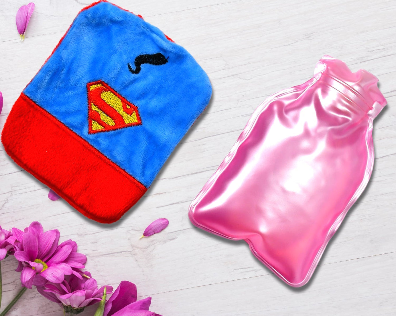 6530 Superman Print small Hot Water Bag with Cover for Pain Relief, Neck, Shoulder Pain and Hand, Feet Warmer, Menstrual Cramps.