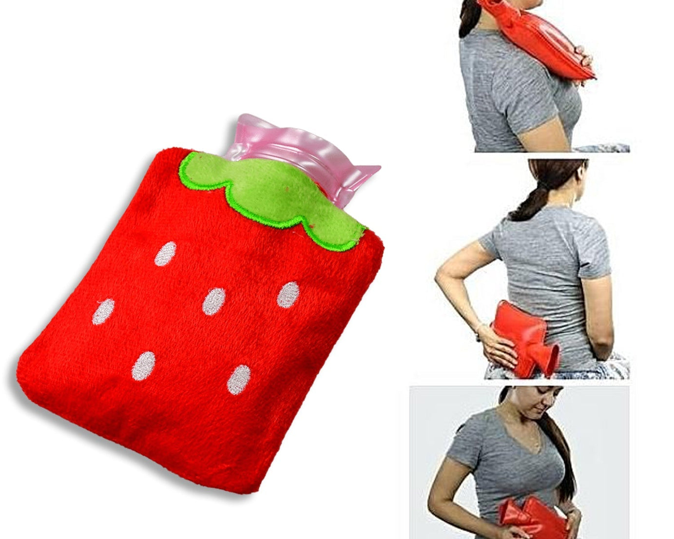 6516 Strawberry small Hot Water Bag with Cover for Pain Relief, Neck, Shoulder Pain and Hand, Feet Warmer, Menstrual Cramps.