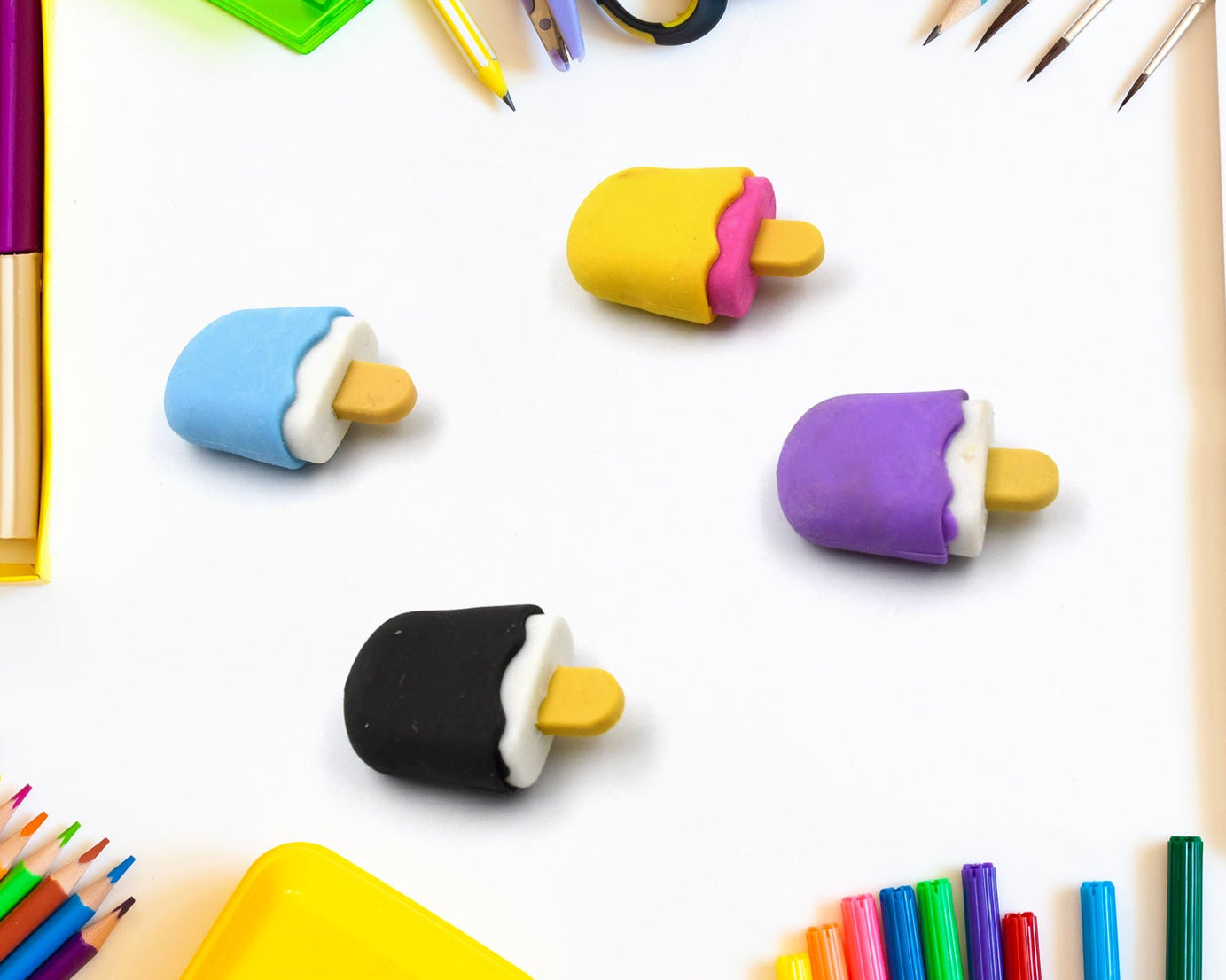 Cone / Donut / Lolipop / Ice cream / Eraser for Girls & Boys / Eraser for School B'Day Return Gift Party Doughnut Lollipop Ice Cream Theme Shape Erasers Pencils Set for Kids Educational Stationary kit, School Supplies (1 Set 4 Pc)
