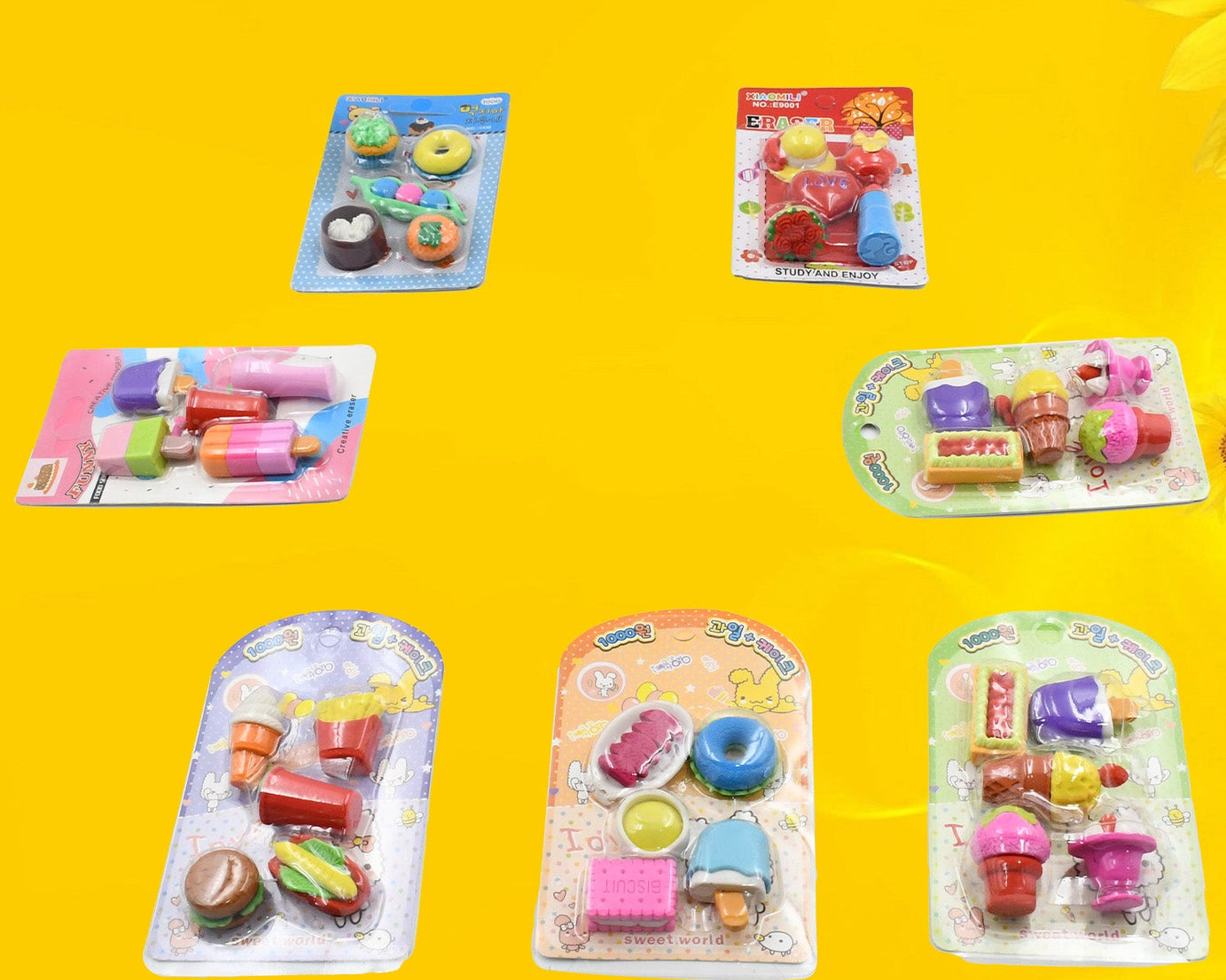 Mix Design 1Set Fancy & Stylish Colorful Erasers for Children Different Designs & Mix, Eraser Set for Return Gift, Birthday Party, School Prize (1Set)