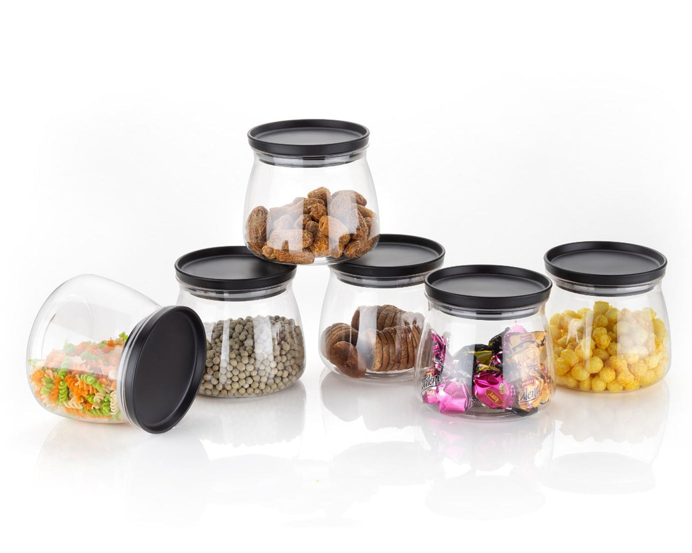 Set of 6 matka-shaped jars with airtight lids