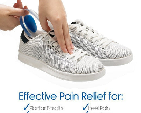 Gel heel pads for shock absorption and pain relief.