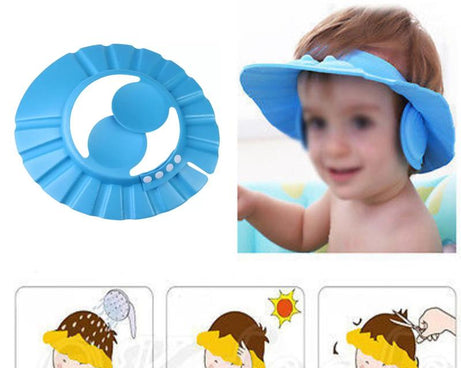 Soft and adjustable shower cap for baby’s safety.