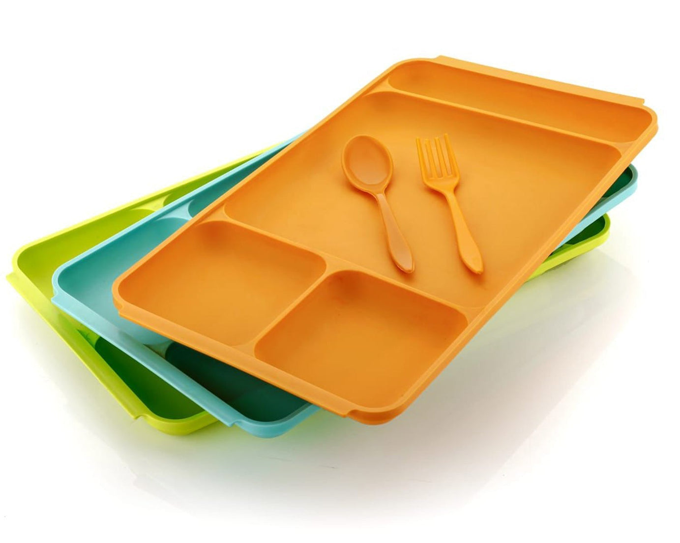 Divided plastic food plate with spoon and fork for pav bhaji