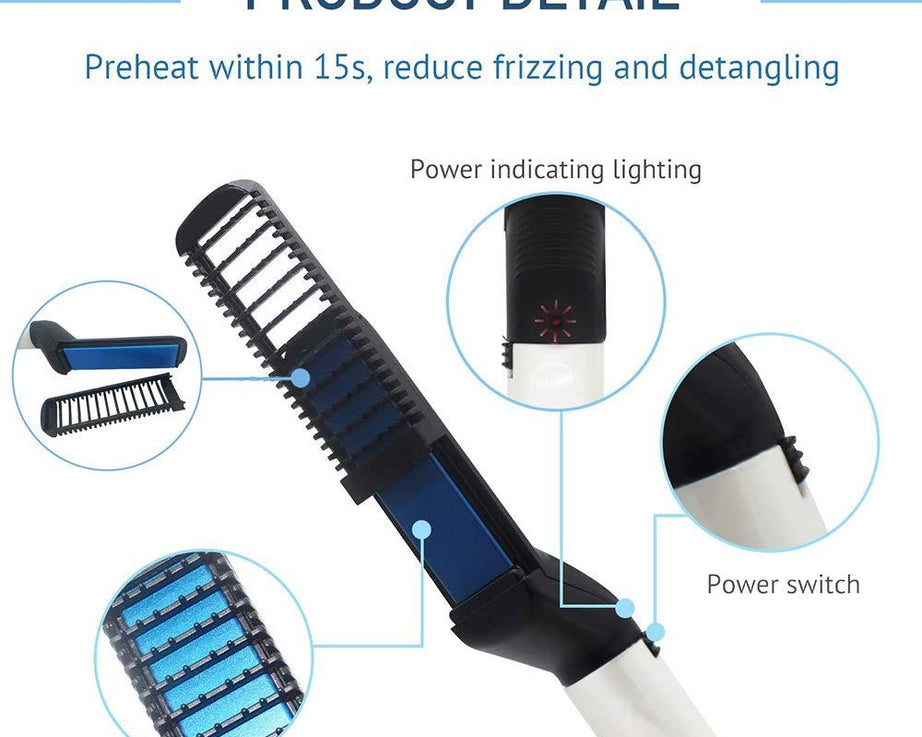 Curling and straightening comb for hair and beard.