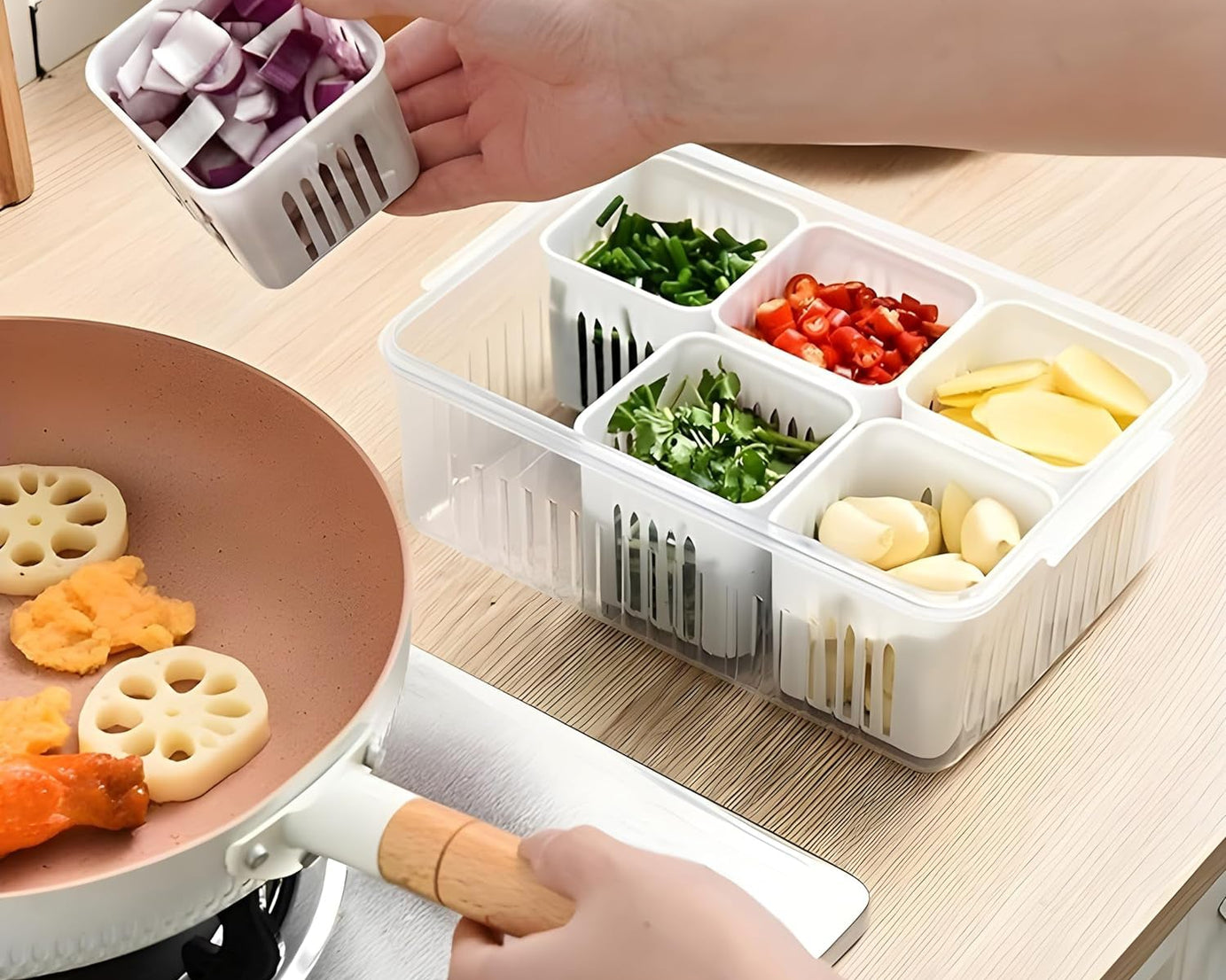 Fridge Storage Boxes Freezer Storage Containers, Container for Kitchen Storage Set, Storage in Kitchen, Vegetable Storage, Draining Crisper Refrigerator Food Box (1 Pc)